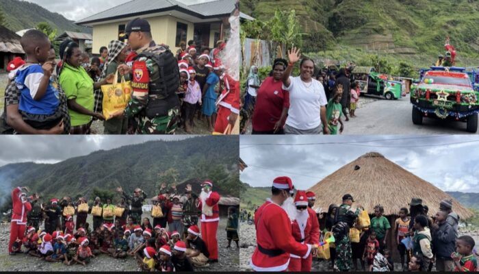 Meriahkan Natal! Santa Claus Beraksi di Papua, Mobil Natal Satgas Yonif 743 Tebar Sukacita di Kota Mulia